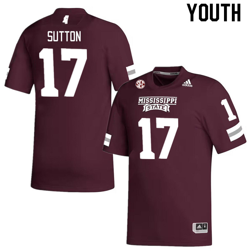 Youth #17 Vic Sutton Mississippi State Bulldogs College Football Jerseys Stitched Sale-Maroon